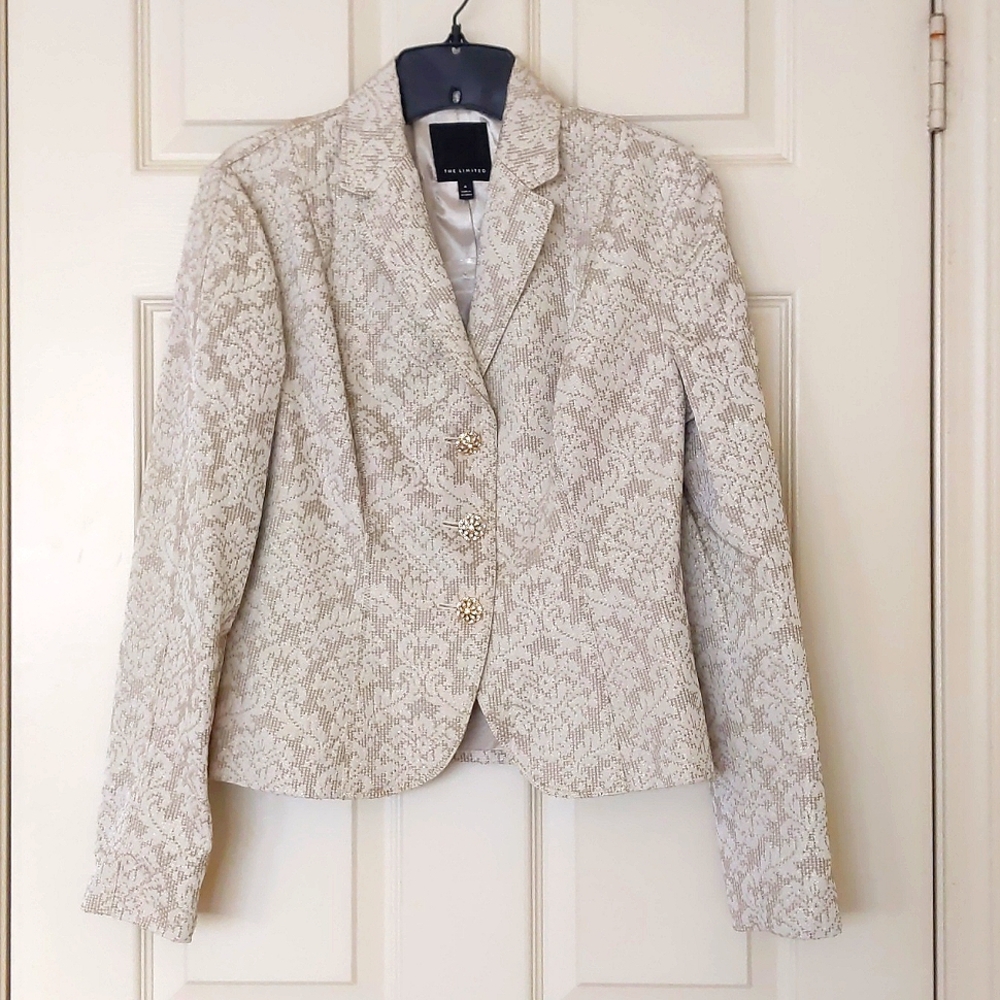 NWOT. The Limited Fully lined gold jacquard blazer with jeweled buttons.